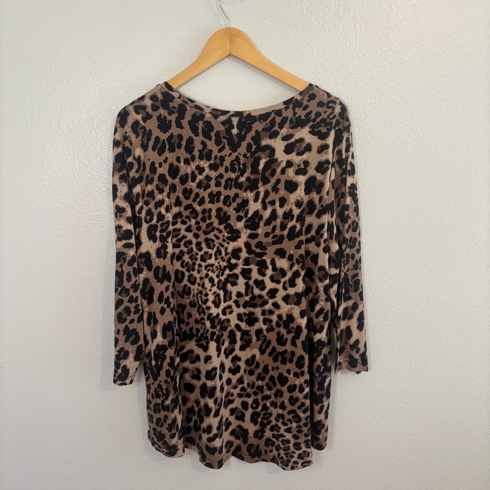 JM Collection Leopard Print Stretch Knit 3/4 Sleeve Tunic Top Size XL - Picture 3 of 11